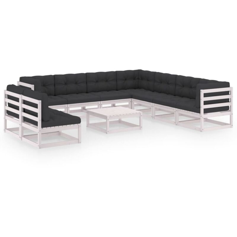 

Muebles de jardín 10 piezas con cojines blanco madera de pino - Blanco - Vidaxl