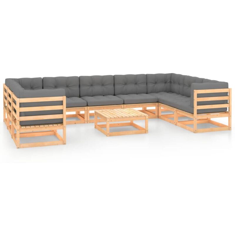 

Muebles de jardín 10 piezas con cojines madera de pino maciza - Gris - Vidaxl