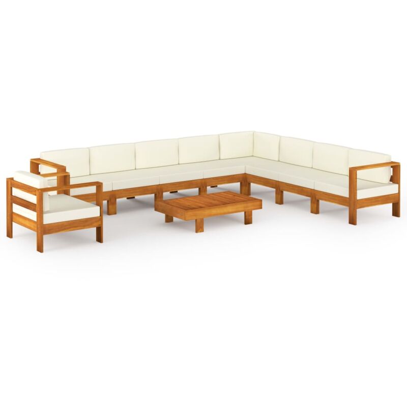 

Muebles de jardín 10 pzas cojines crema madera de acacia - Marrón - Vidaxl