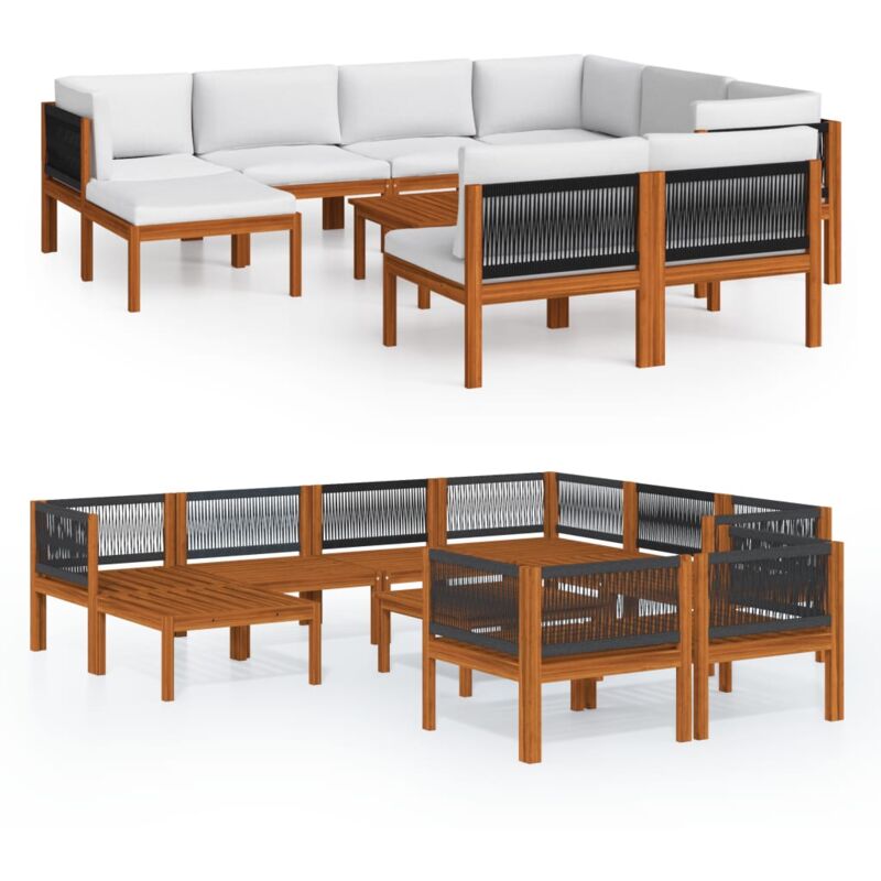

Muebles de jardín 10 pzas cojines crema madera maciza acacia - Marrón - Vidaxl