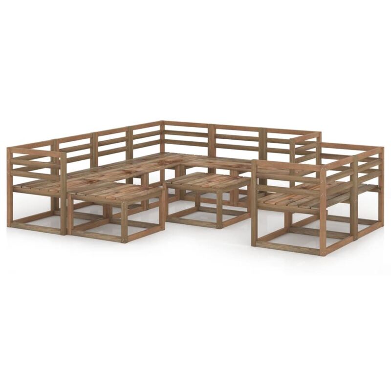 

vidaXL Muebles de jardín 10 pzas cojines madera pino impregnada marrón - Marrón