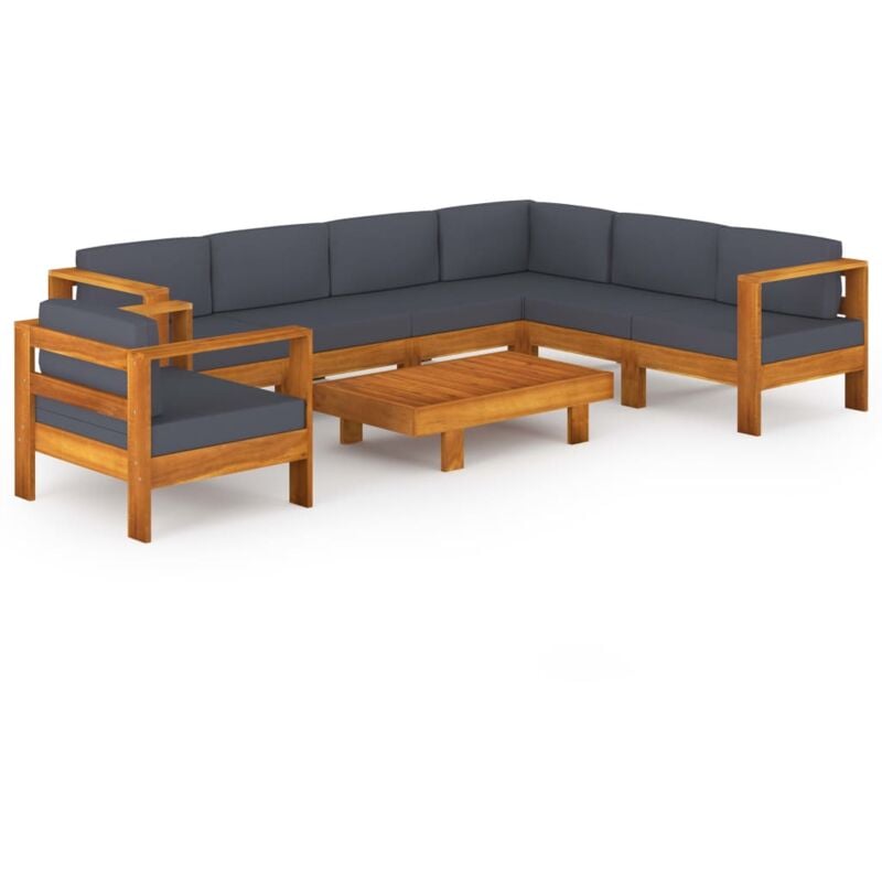 

Muebles de jardín 10 pzas con cojines gris oscuro madera acacia - Marrón - Vidaxl