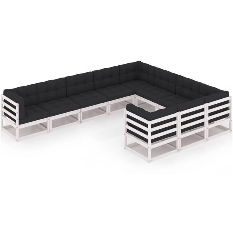 

Muebles de jardín 10 pzas y cojines blanco madera maciza pino - Blanco - Vidaxl