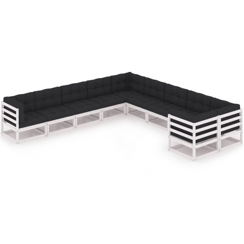 

Muebles de jardín 10 pzas y cojines blanco madera maciza pino - Blanco - Vidaxl