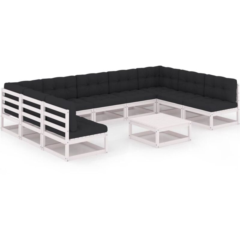 

Muebles de jardín 10 pzas y cojines blanco madera maciza pino - Blanco - Vidaxl