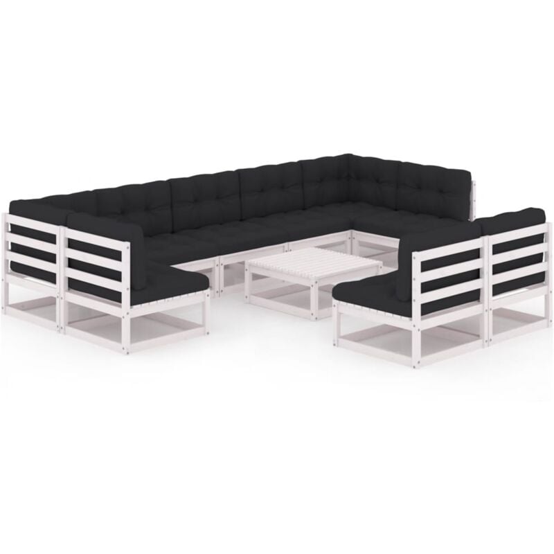 

Muebles de jardín 10 pzas y cojines blanco madera maciza pino - Blanco - Vidaxl