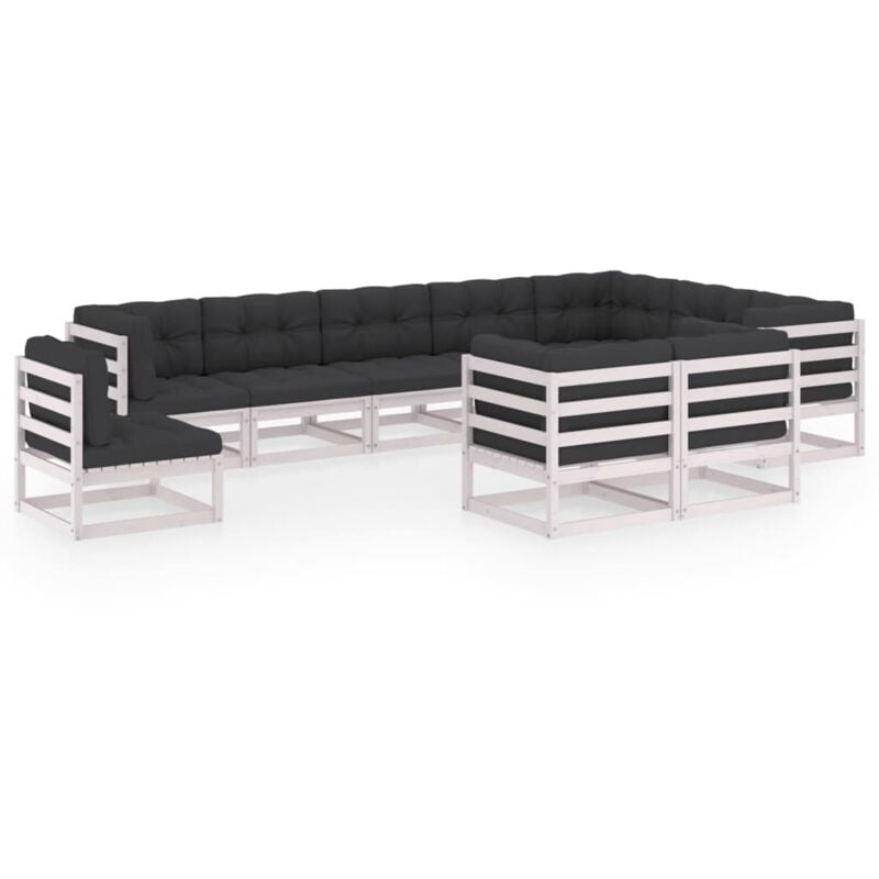 

Muebles de jardín 10 pzas y cojines blanco madera maciza pino - Blanco - Vidaxl
