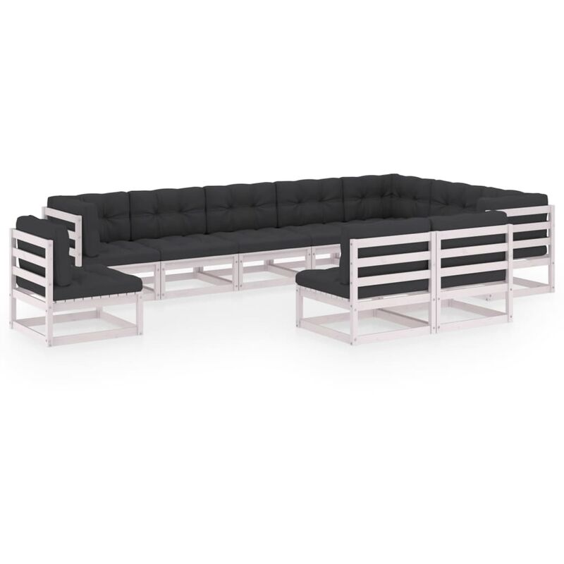 

Muebles de jardín 10 pzas y cojines blanco madera maciza pino - Blanco - Vidaxl