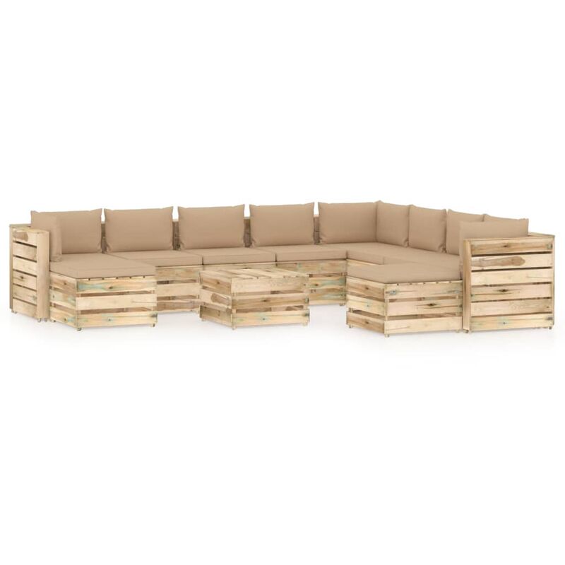 

Muebles de jardín 11 piezas con cojines madera impregnada verde - Amarillo - Vidaxl