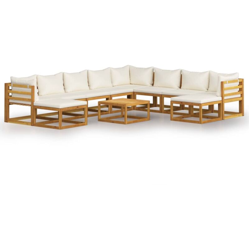 

Muebles de jardín 11 pzas cojines crema madera maciza acacia - Crema - Vidaxl