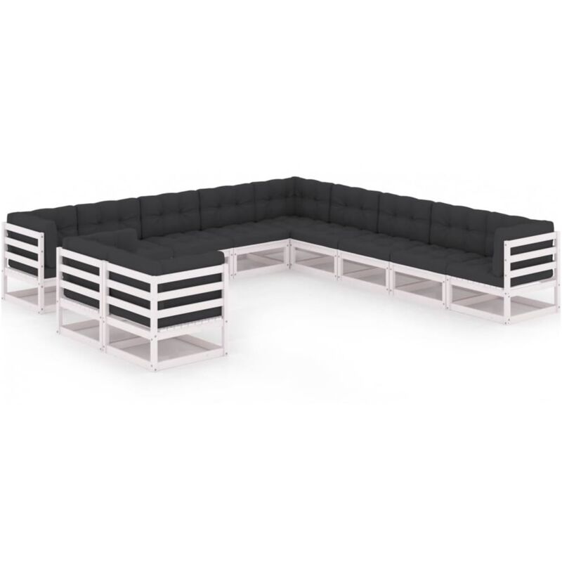 

Muebles de jardín 11 pzas y cojines blanco madera maciza pino - Blanco - Vidaxl