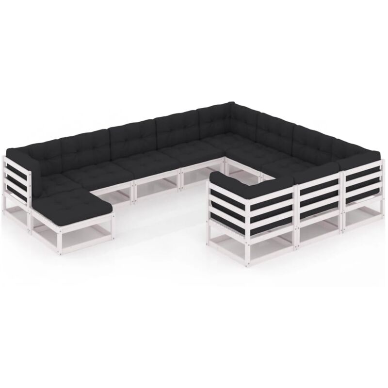 

Muebles de jardín 11 pzas y cojines blanco madera maciza pino - Blanco - Vidaxl