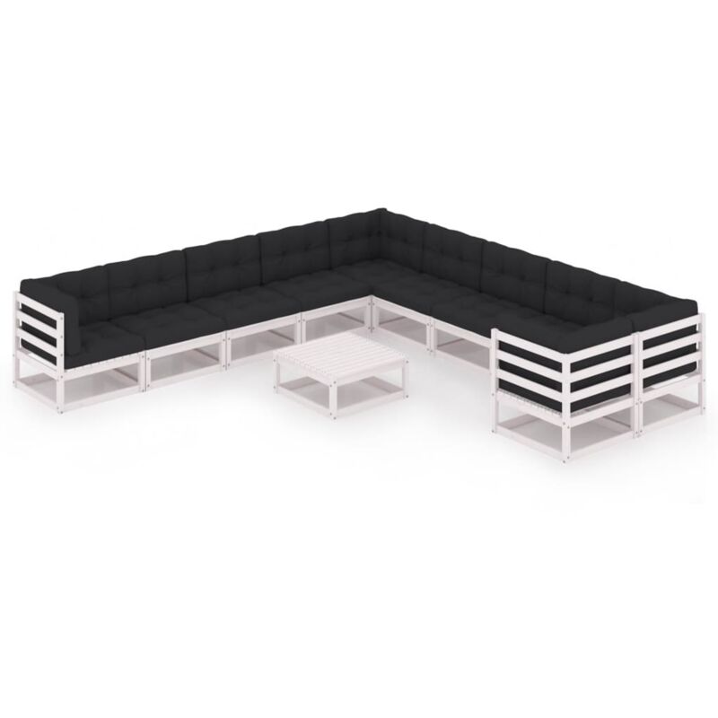 

Muebles de jardín 11 pzas y cojines blanco madera maciza pino - Blanco - Vidaxl