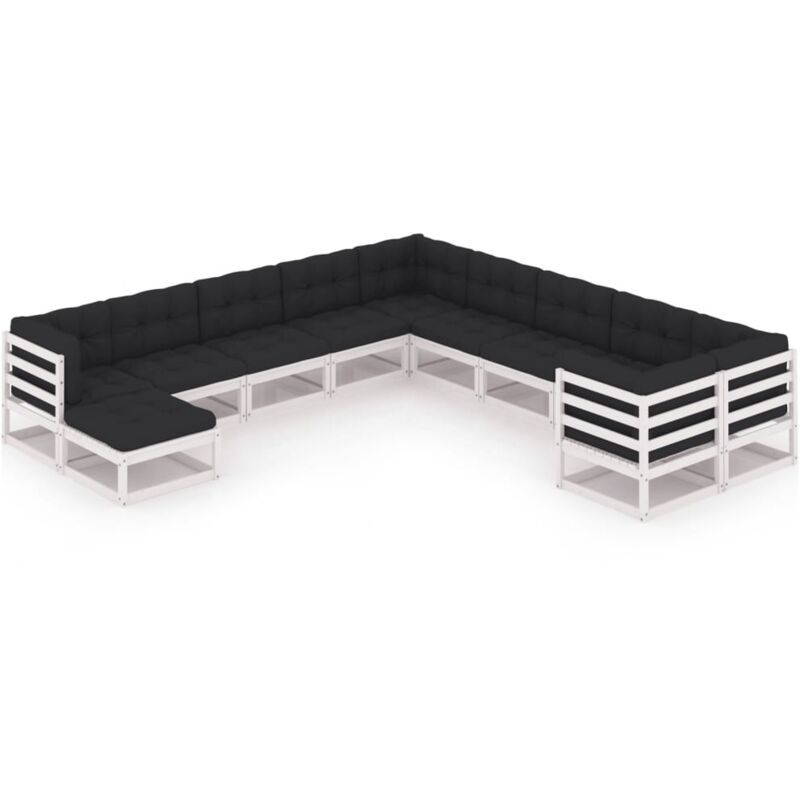 

Muebles de jardín 11 pzas y cojines blanco madera maciza pino - Blanco - Vidaxl