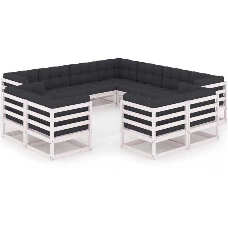 

Muebles de jardín 11 pzas y cojines blanco madera maciza pino - Blanco - Vidaxl