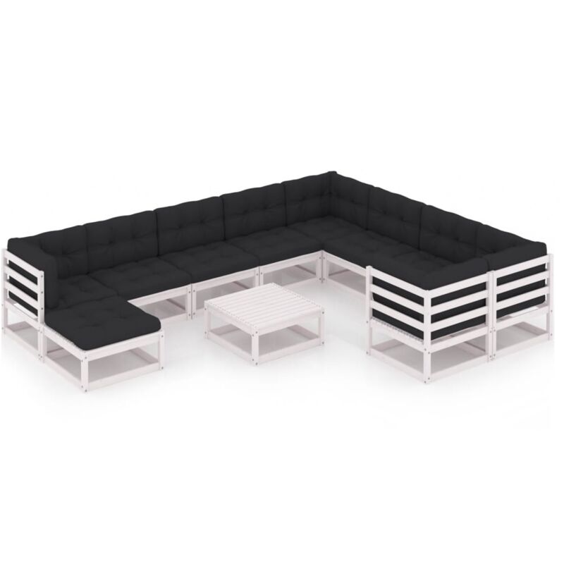 

Muebles de jardín 11 pzas y cojines blanco madera maciza pino - Blanco - Vidaxl