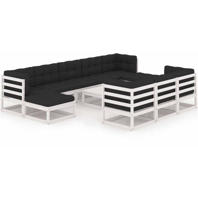 

Muebles de jardín 11 pzas y cojines blanco madera maciza pino - Blanco - Vidaxl