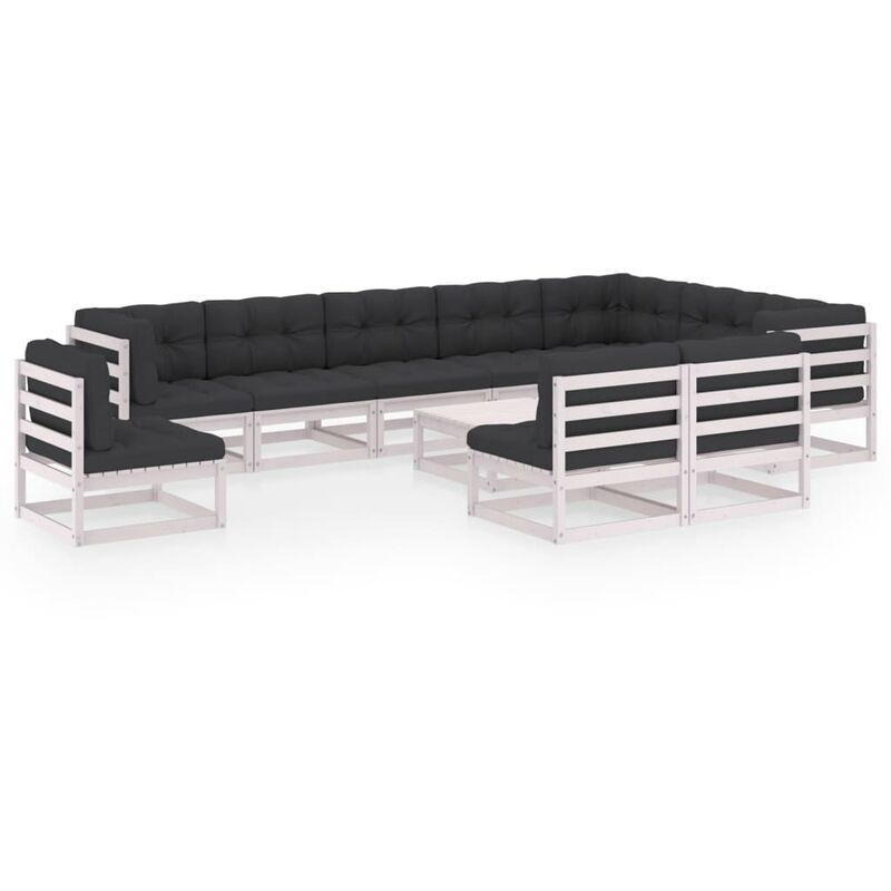 

Muebles de jardín 11 pzas y cojines blanco madera maciza pino - Blanco - Vidaxl