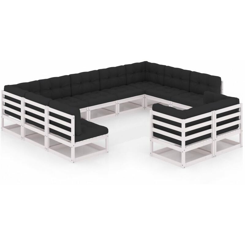 

Muebles de jardín 11 pzas y cojines blanco madera maciza pino - Blanco - Vidaxl