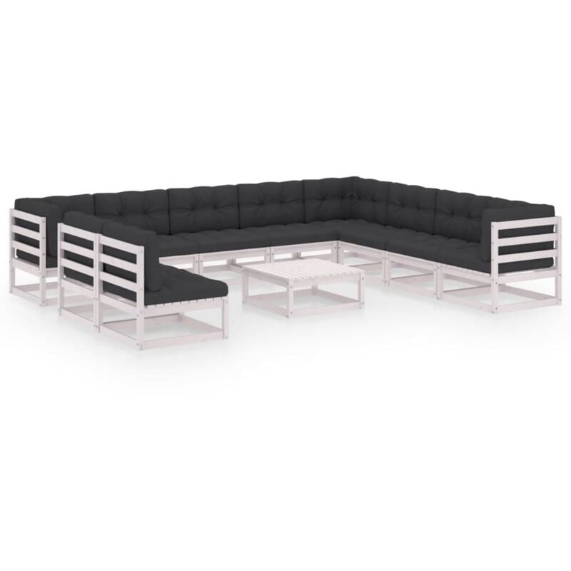 

Muebles de jardín 11 pzas y cojines blanco madera maciza pino - Blanco - Vidaxl