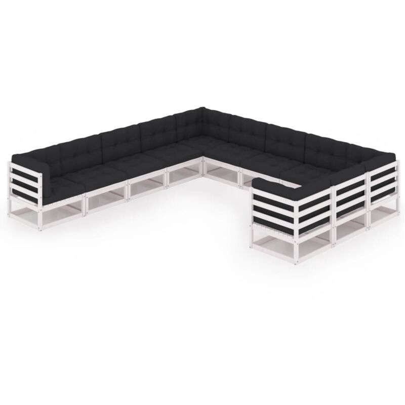 

Muebles de jardín 11 pzas y cojines blanco madera maciza pino - Blanco - Vidaxl