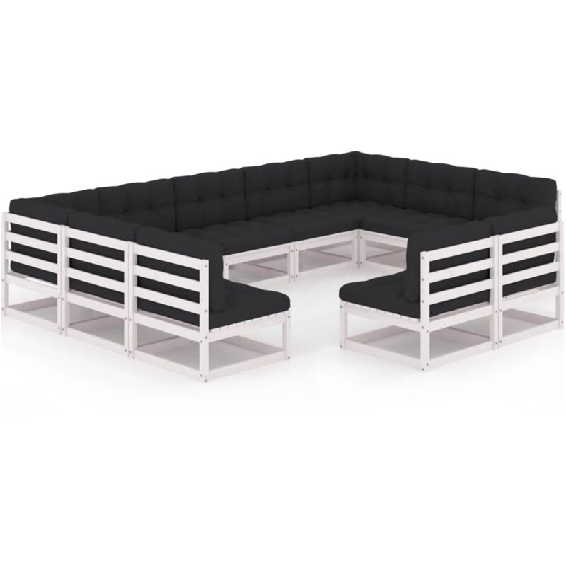 

Muebles de jardín 11 pzas y cojines blanco madera maciza pino - Blanco - Vidaxl