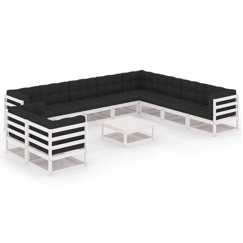 

Muebles de jardín 11 pzas y cojines blanco madera maciza pino - Blanco - Vidaxl