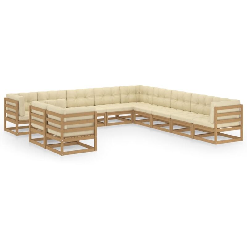 

Muebles de jardín 11 pzas y cojines marrón miel madera pino - Marrón - Vidaxl