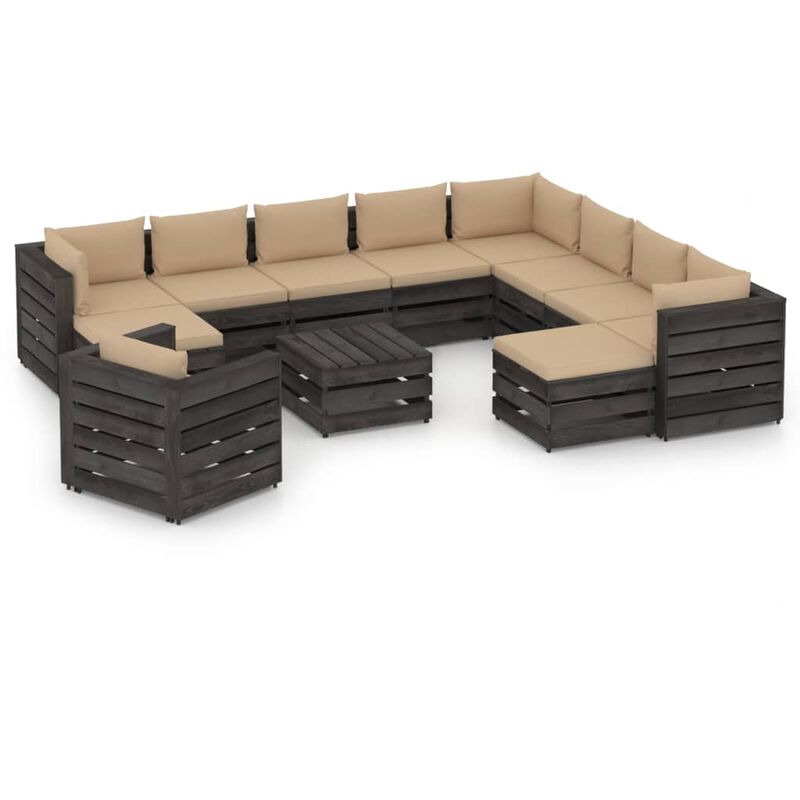 

vidaXL Muebles de jardín 12 piezas con cojines madera impregnada gris - Amarillo