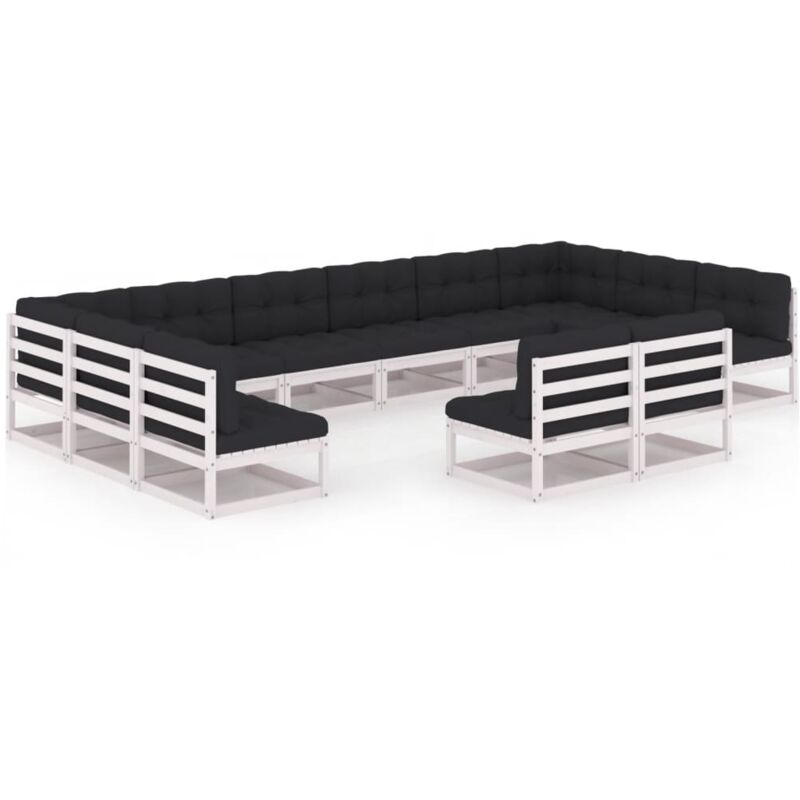 

vidaXL Muebles de jardín 12 pzas y cojines blanco madera maciza pino - Blanco