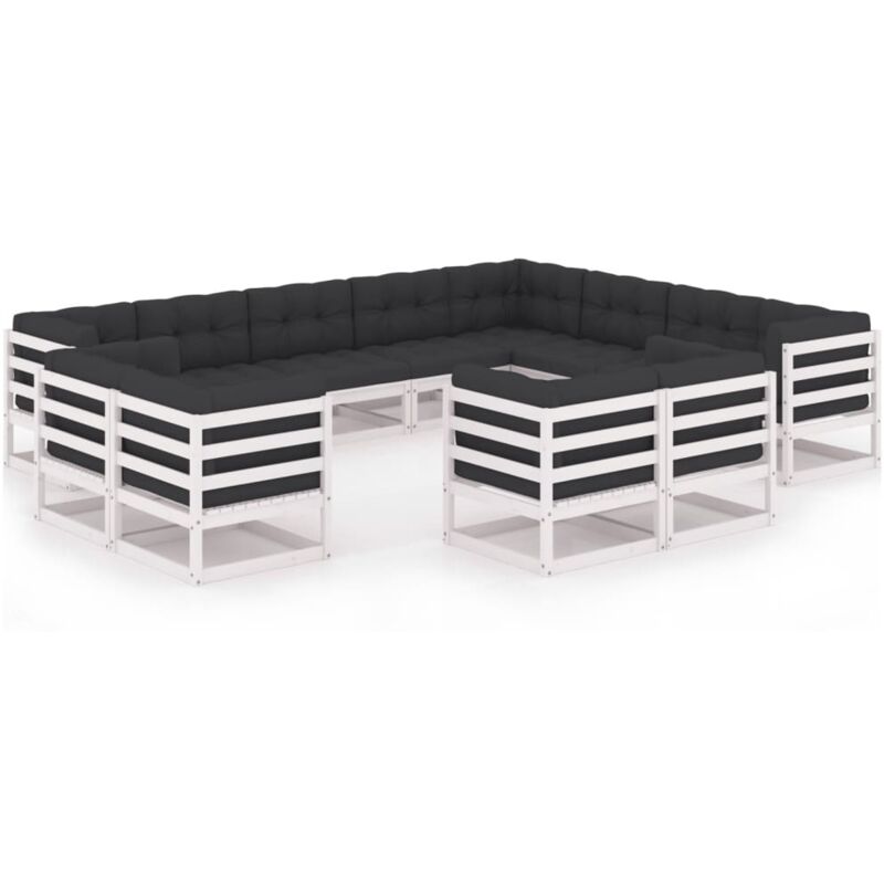 

Muebles de jardín 12 pzas y cojines blanco madera maciza pino - Blanco - Vidaxl