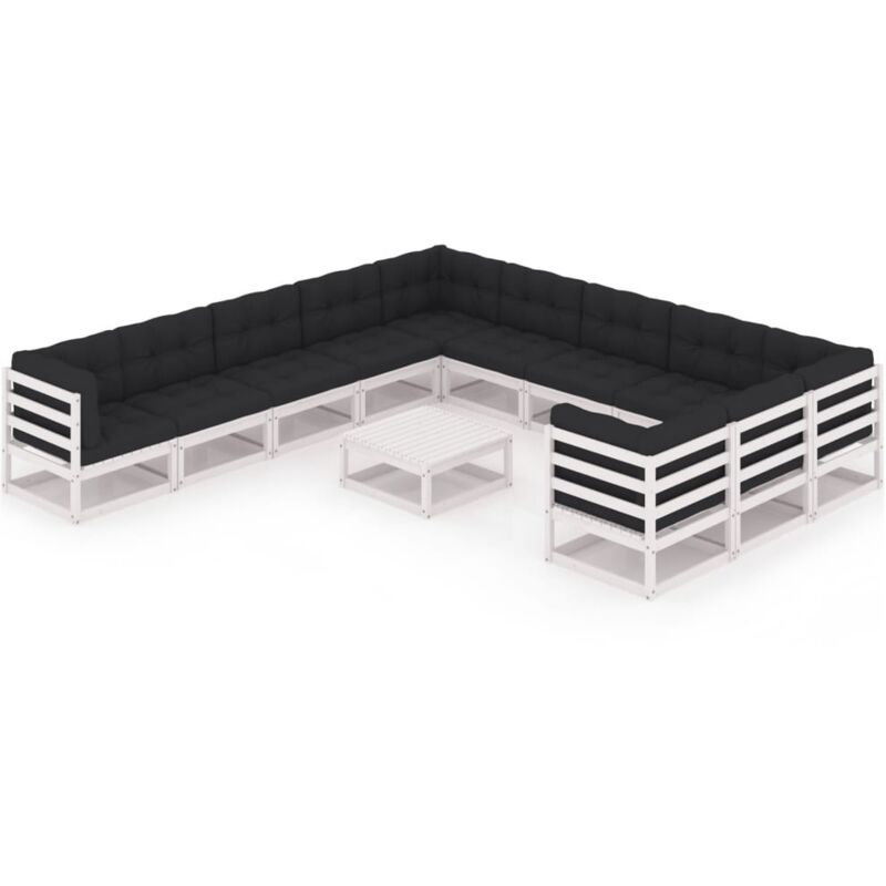 

Muebles de jardín 12 pzas y cojines blanco madera maciza pino - Blanco - Vidaxl
