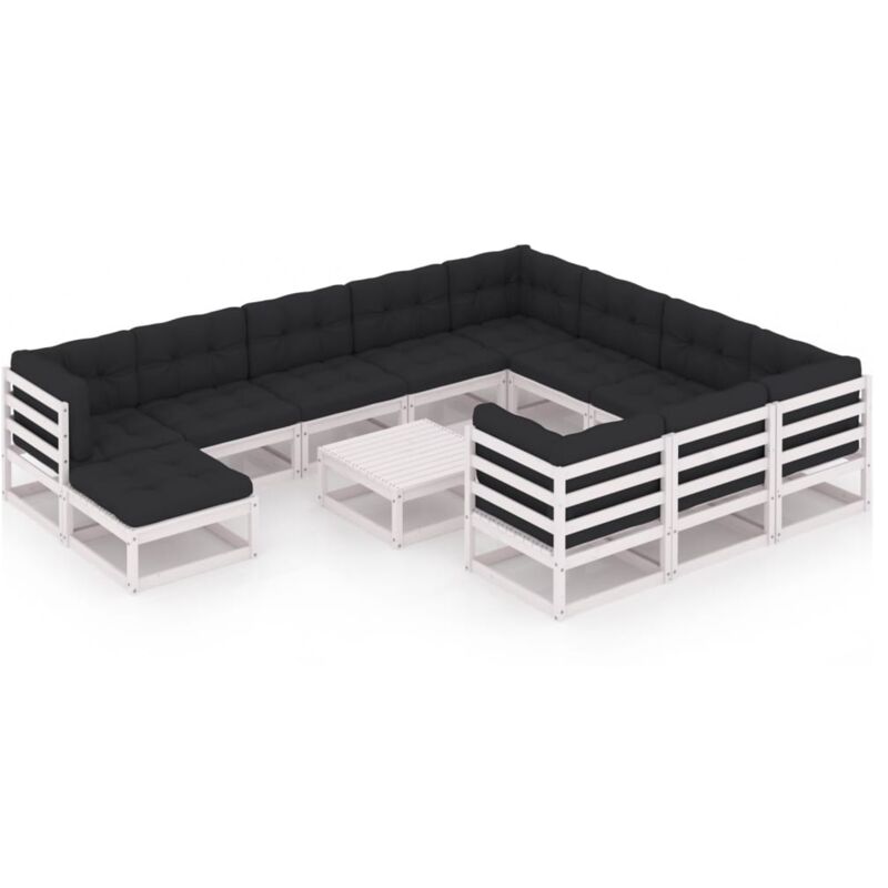 

Muebles de jardín 12 pzas y cojines blanco madera maciza pino - Blanco - Vidaxl