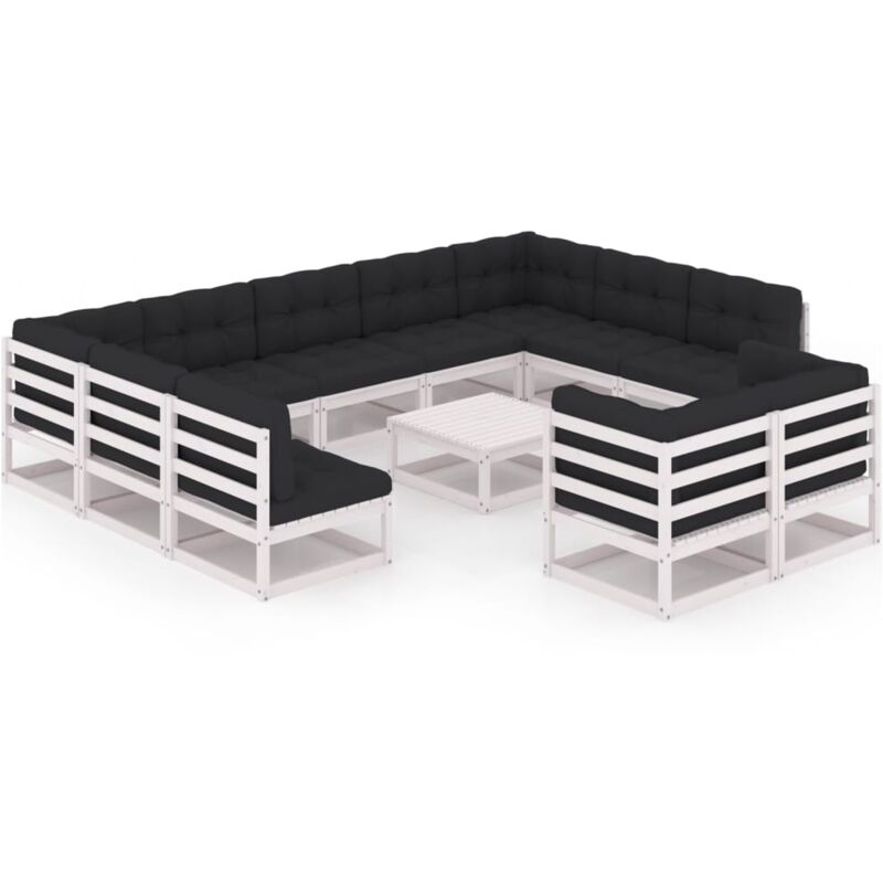 

Muebles de jardín 12 pzas y cojines blanco madera maciza pino - Blanco - Vidaxl