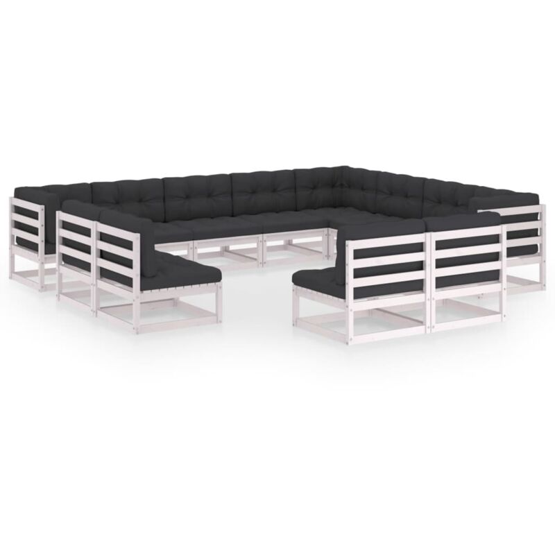 

Muebles de jardín 12 pzas y cojines blanco madera maciza pino - Blanco - Vidaxl