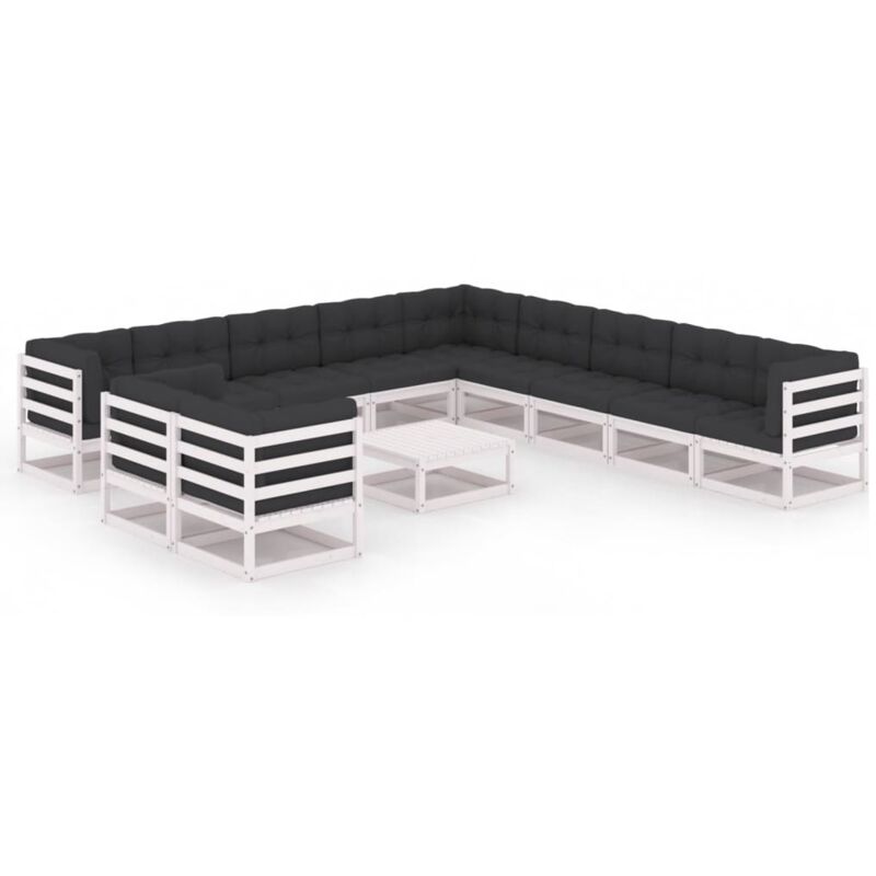 

Muebles de jardín 12 pzas y cojines blanco madera maciza pino - Blanco - Vidaxl