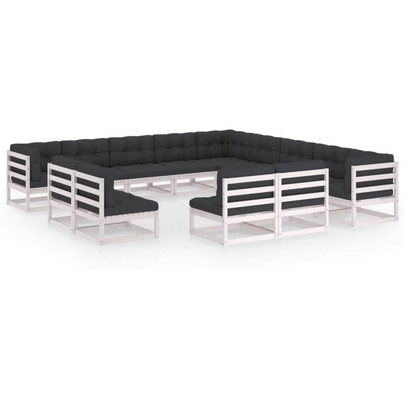 

Muebles de jardín 13 pzas y cojines blanco madera maciza pino - Blanco - Vidaxl