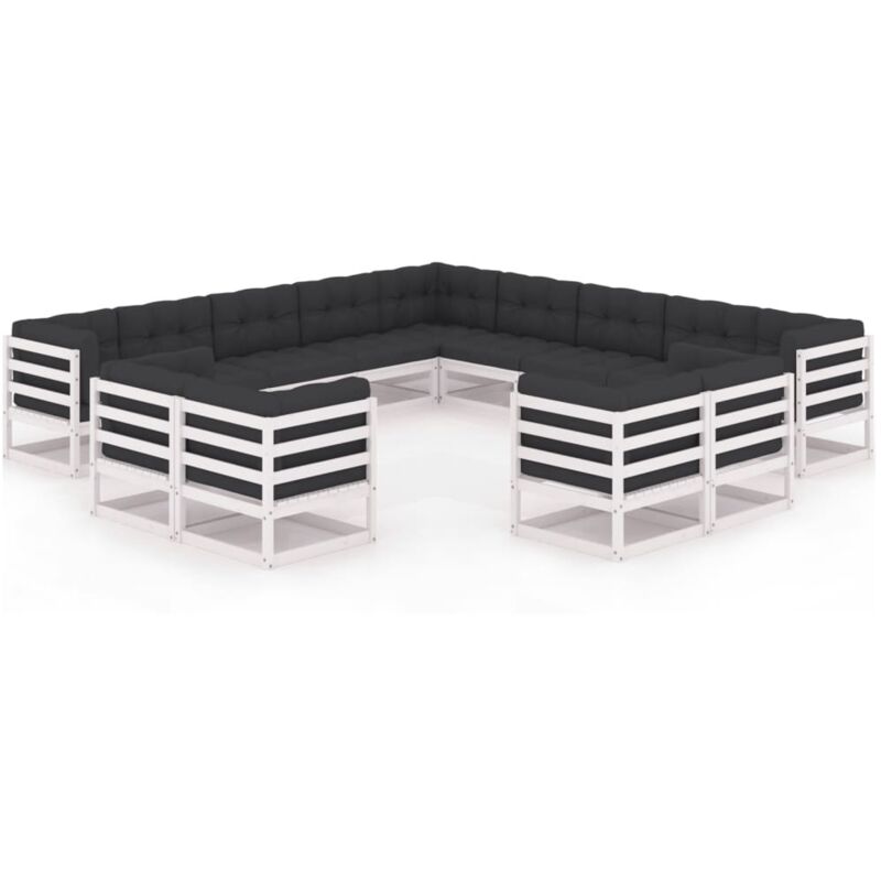 

Muebles de jardín 13 pzas y cojines blanco madera maciza pino - Blanco - Vidaxl