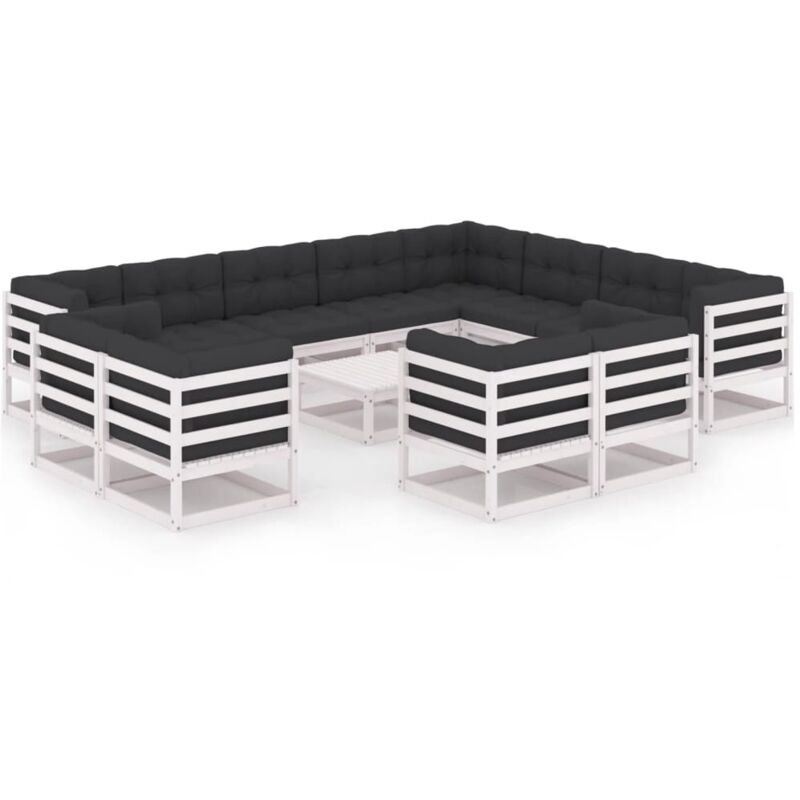 

Muebles de jardín 13 pzas y cojines blanco madera maciza pino - Blanco - Vidaxl
