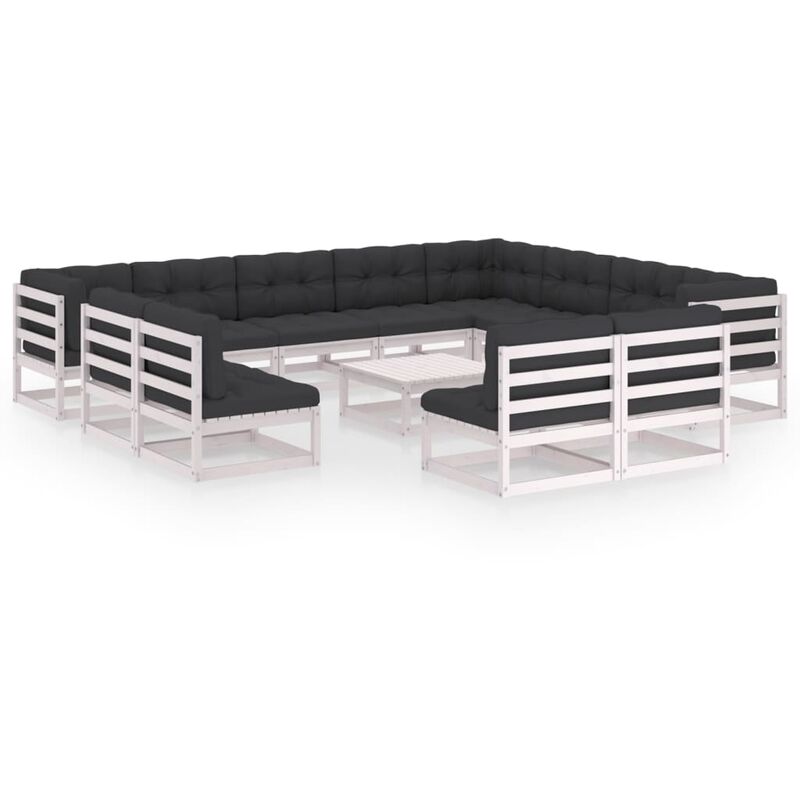 

Muebles de jardín 13 pzas y cojines blanco madera maciza pino - Blanco - Vidaxl