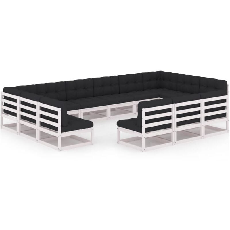 

Muebles de jardín 13 pzas y cojines blanco madera maciza pino - Blanco - Vidaxl