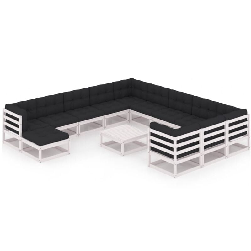 

Muebles de jardín 13 pzas y cojines blanco madera maciza pino - Blanco - Vidaxl