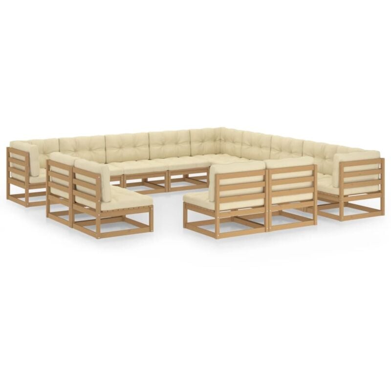 

Muebles de jardín 13 pzas y cojines marrón miel madera pino - Marrón - Vidaxl
