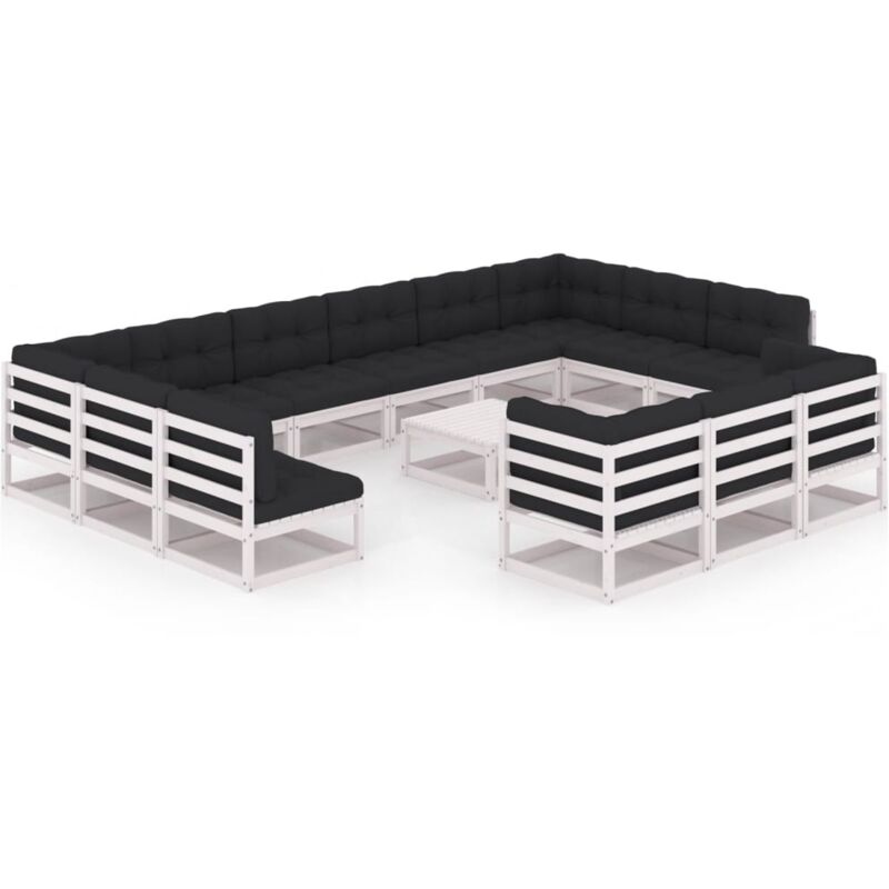 

vidaXL Muebles de jardín 14 piezas con cojines blanco madera de pino - Blanco