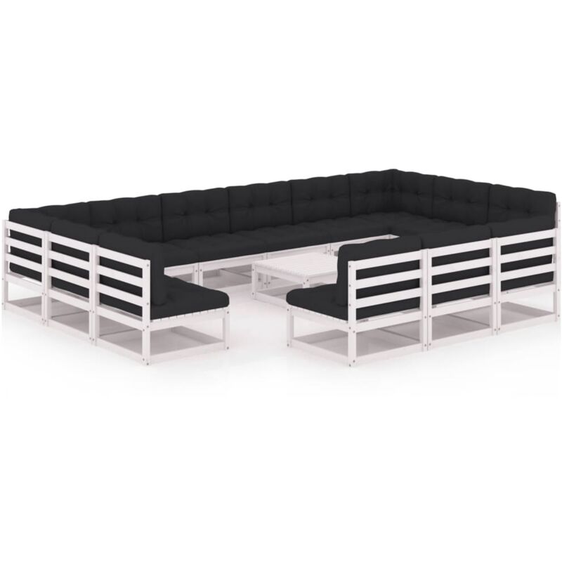 

Muebles de jardín 14 pzas y cojines blanco madera maciza pino - Blanco - Vidaxl