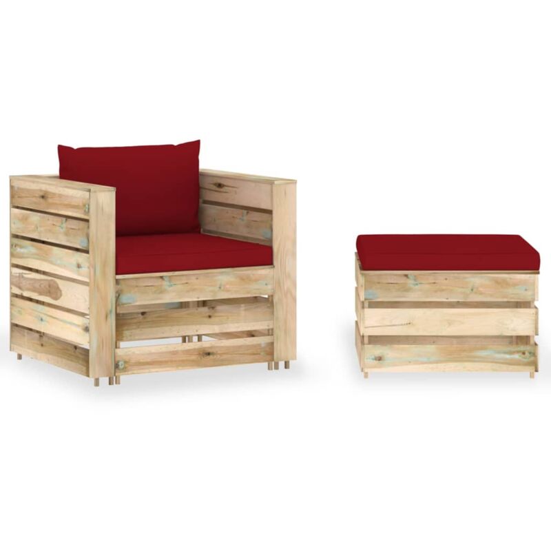 

vidaXL Muebles de jardín 2 piezas con cojines madera impregnada verde - Rojo