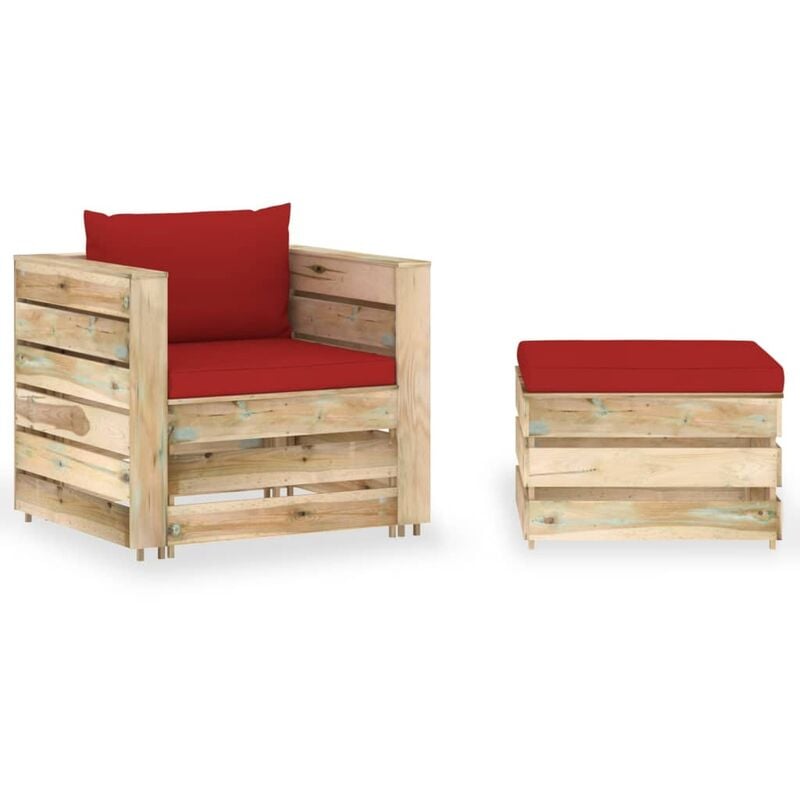 

vidaXL Muebles de jardín 2 piezas con cojines madera impregnada verde - Rojo