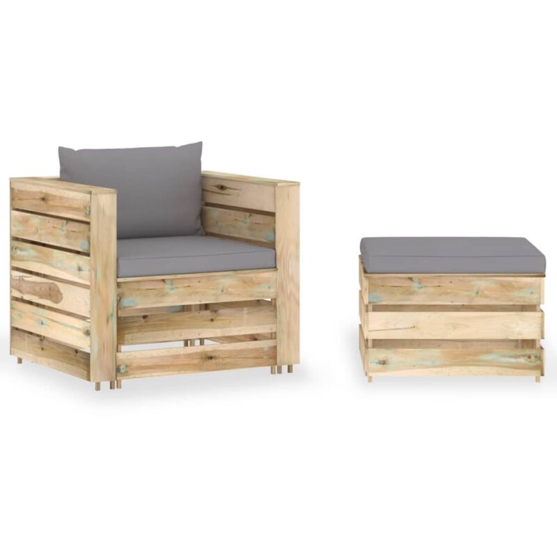 

vidaXL Muebles de jardín 2 piezas con cojines madera impregnada verde - Gris