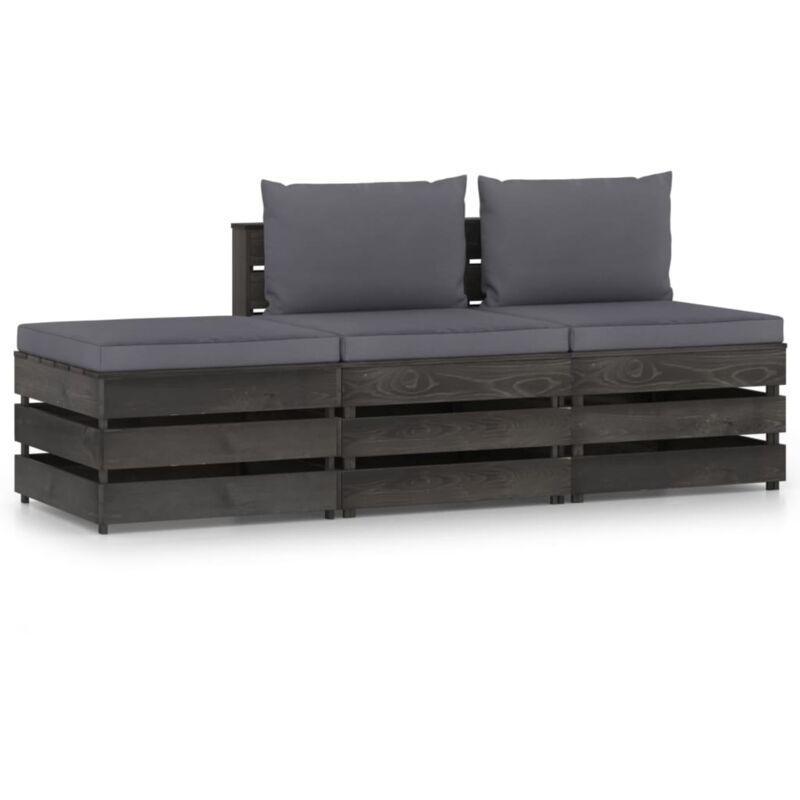 

vidaXL Muebles de jardín 3 piezas con cojines madera impregnada gris - Antracita