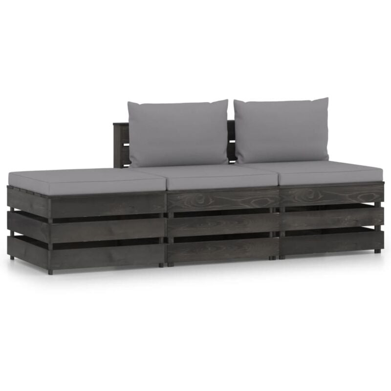 

vidaXL Muebles de jardín 3 piezas con cojines madera impregnada gris - Gris